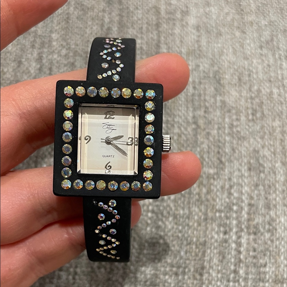 Suzanne Somers Black and Silver Crystal Watch